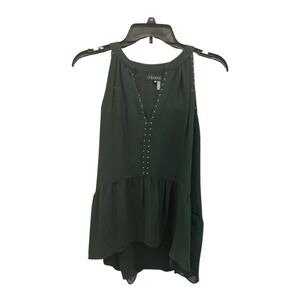 1. State Forest Green V-Neck Top with Stud Accents tiered tunic blouse M